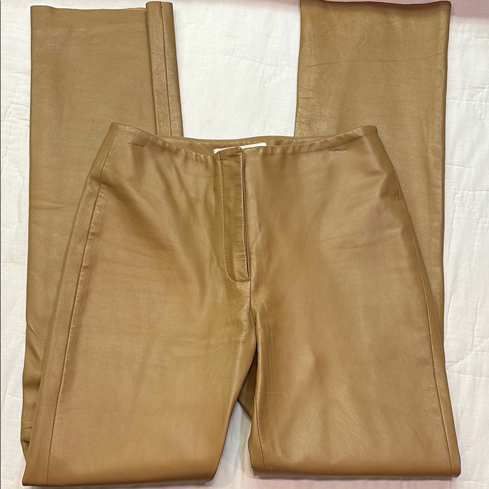 Margaret Godfrey Vintage Tan Boot Cut Genuine Leather Pants Women's Size 4